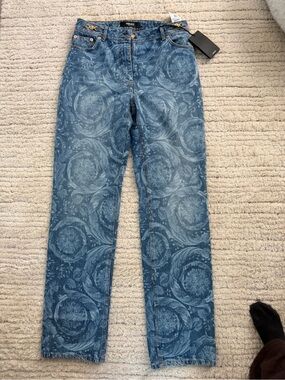 Versace Blue Medallion-Print Straight-Leg Jeans